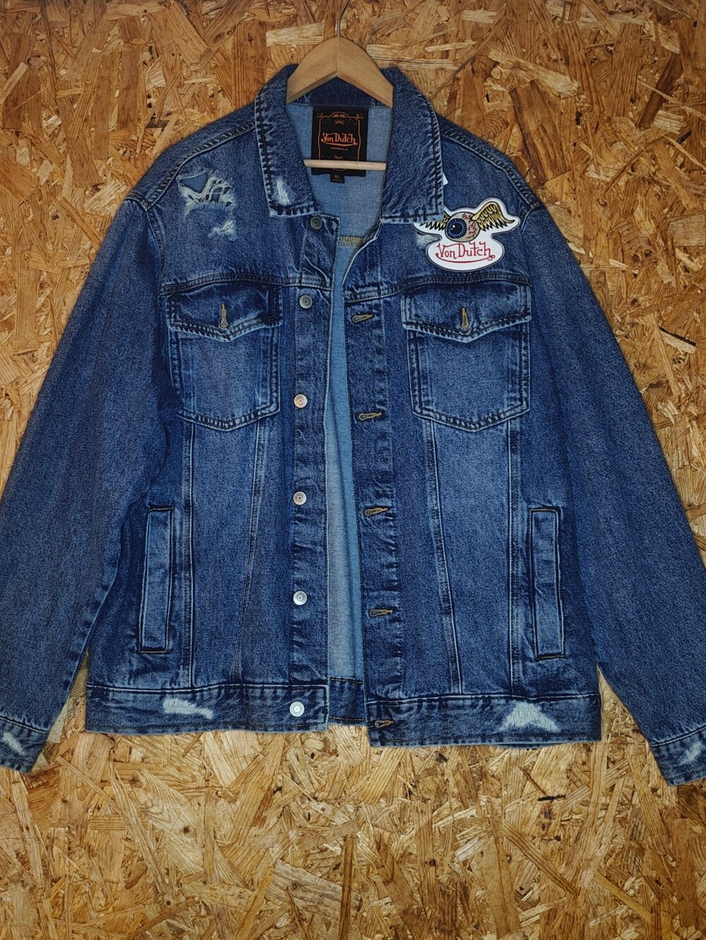 Von Dutch Men's Blue Distressed Denim Jean Jacket